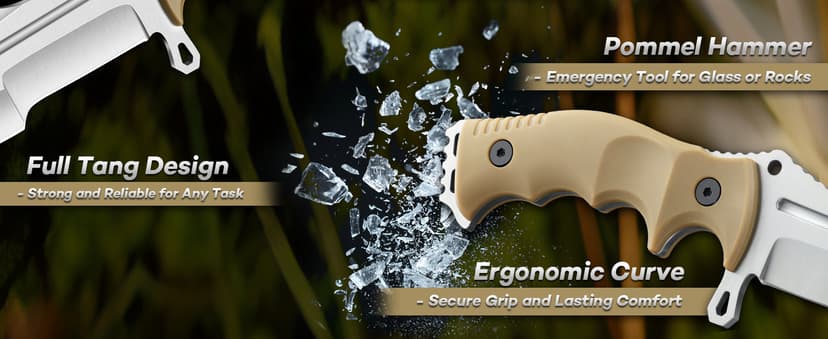 Freelander Fixed Blade Knife with Sheath, Full Tang D2 Steel Survival Knife, Camping Bushcraft Knives with Ergonomic Handle, Outdoor Knives for Men