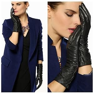 WARMEN Women's Lambskin Touchscreen Texting Leather Gloves Winter Lined Long Sleeves for Iphone Smartphone