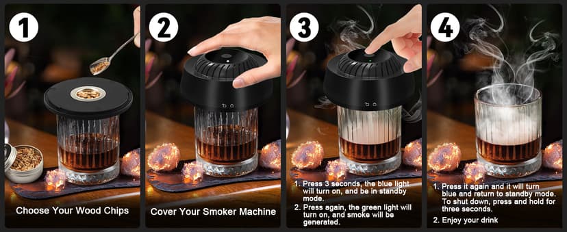Electric Whiskey Smoker Kit with 6 Wood Chips, Electric Cocktail Smoker Kit Built-in Lighter, No Butane Needed, Gifts for Christmas, Gifts for Men, Dad, Husband