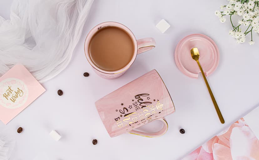 Valentines Spiritual Motivational Congratulations Gifts, 14oz Pink Ceramic Marble Gold Print Coffee Cup, Nicely Gift Boxed Graduation Gifts for Women Her 2026 - She Believed She Could So She Did Mug B0CZ993XBN