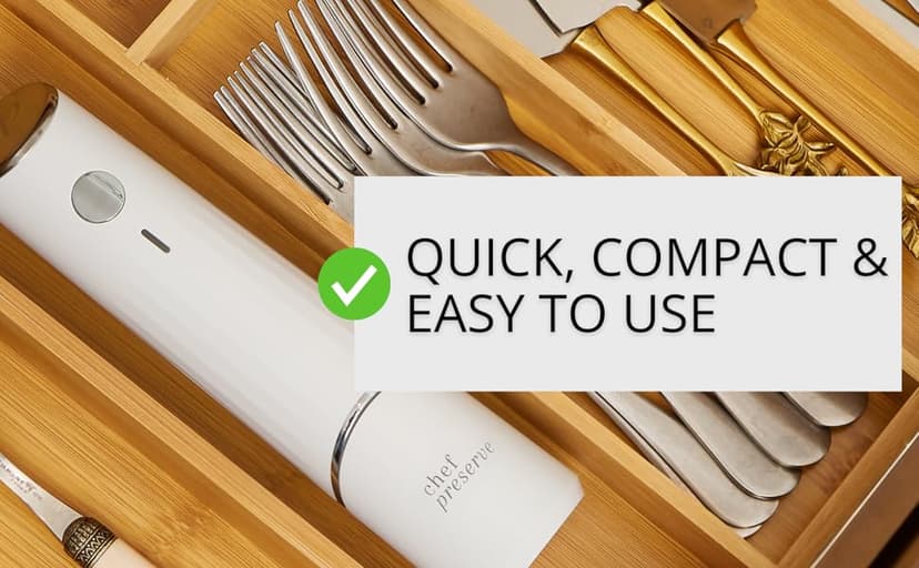 Chef Preserve Compact Vacuum Sealer for Food (Vacuum Sealer Machine + 30 Reusable Vacuum Bags) Powerful Handheld Vacuum Sealer Machine, Seal Meal Saver, Portable Food Sealer