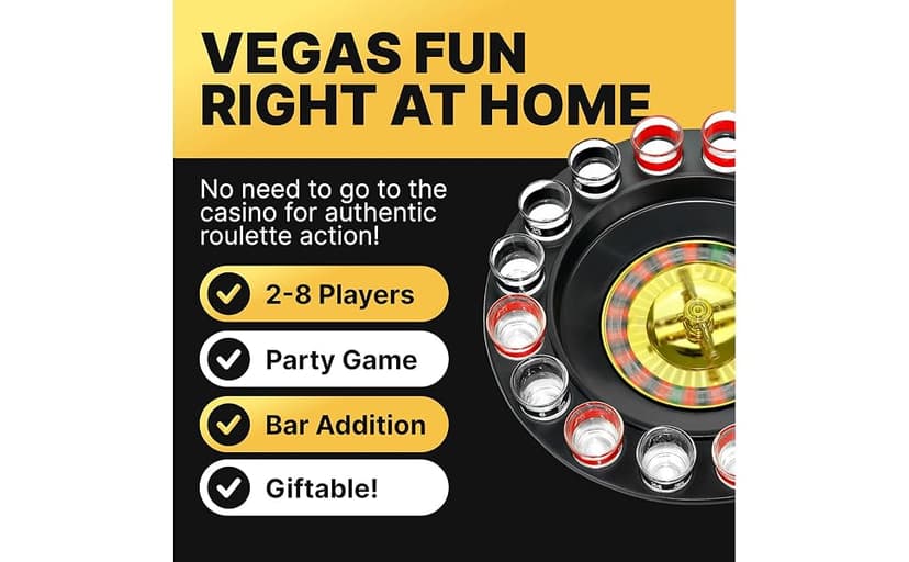 Shot Glass Roulette Drinking Game – 16-Piece Red/Black Set with 2 Metal Balls, Fun Adult Party Game for White Elephant, Game Nights, and Gifts B001JSX7KW