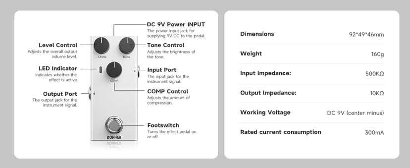 Donner Compressor Pedal for Electric Guitar, DIY Shell, Analog True Bypass Effects Pedal, Vintage Warmth & Studio-Grade Clarity(EMBARK 08)