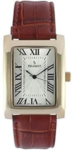 Peugeot Men’s Vintage Tank Shape 14K Gold Plated Wrist Watch with Roman Numeral Dial