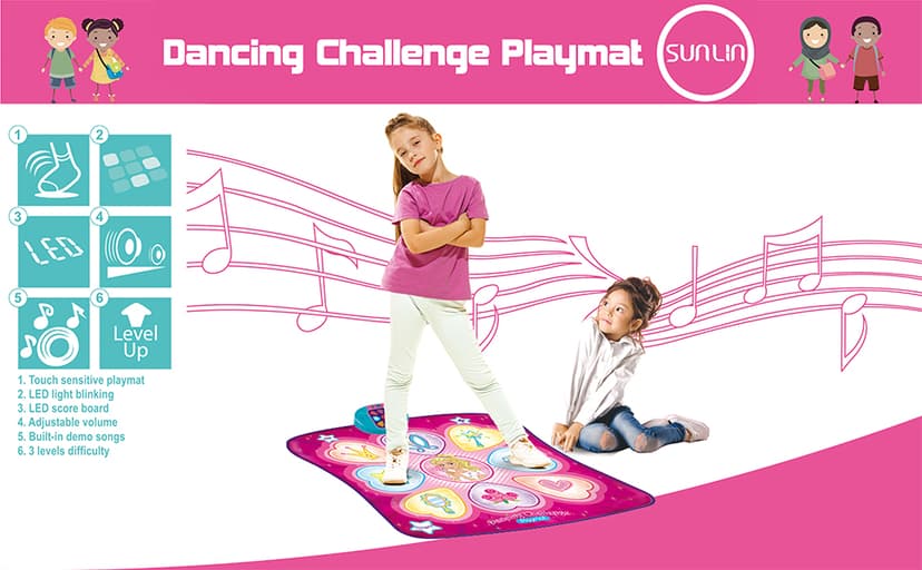 SUNLIN Dance Mat - Rhythm Step Play Mat - Dance Game Toy Pad with LED Lights, Gift for Kids Girls 3-12, Adjustable Volume, Built-in Music, 3 Challenge Levels