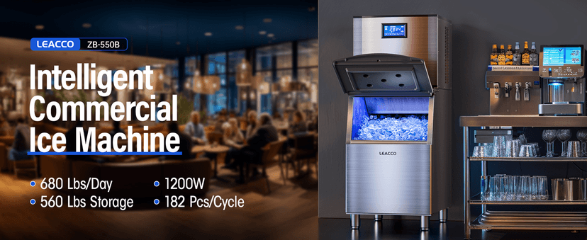 Commercial Ice Maker Machine 680LBS/24H, 1200W Industrial Ice Machine with 560LBS Stainless Steel Storage Bin, Air Cooled Modular Ice Cube Machine (Silver)