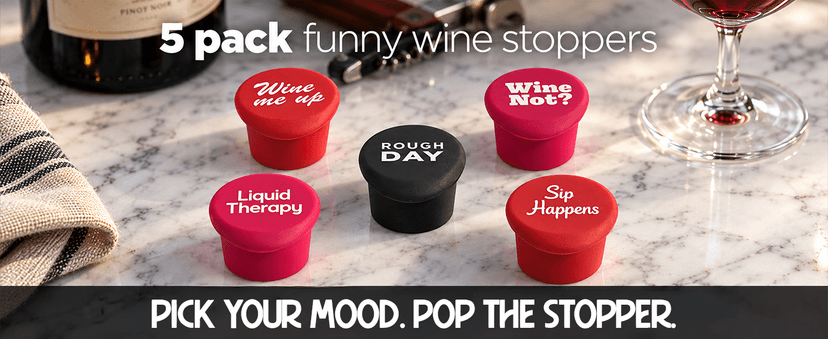 Funny Silicone Wine Stopper Set – Must-Have Wine Accessories & Perfect Wine Gifts for Women & Men – Airtight & Reusable