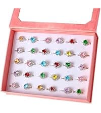 PinkSheep Little Girl Jewel Rings in Box, Adjustable, No Duplication, Girl Pretend Play and Dress Up Rings (24 Lovely Ring)