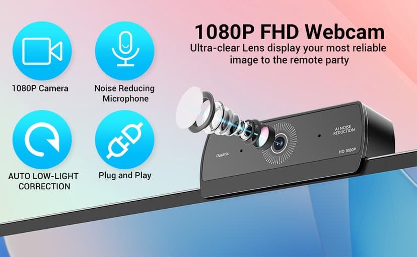 Webcam for PC, HD 1080P USB Plug-and-Play Computer Web Camera, High Definition Webcam for Desktop Laptop, Ideal for Online Class, Video Conference, Live Streaming & Gaming