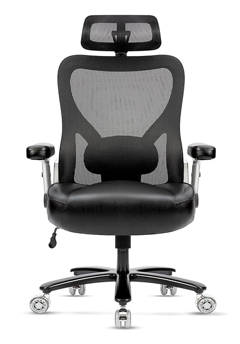 Big and Tall Office Chair 600lbs, Heavy Duty Ergonomic Mesh Chair, Computer Executive Desk Chair with Wide Thick Seat, Adjustable Armrests, Lumbar Support (Black, 601LBS) (Black, 601LBS)