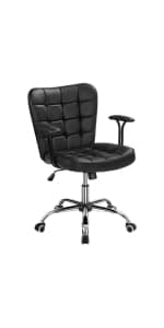 Yaheetech Adjustable Task Chair PU Leather Low Back Ribbed Armless Swivel Black Desk Chair Office Chair Wheels