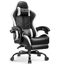GTPLAYER Gaming Chairs for Adult - Ergonomic Big & Tall Gaming Seat with Footrest & Lumbar Support, Comfortable Office Chair 90-155° Reclining - Heavy Duty Wide Computer Seat, Bright Grey