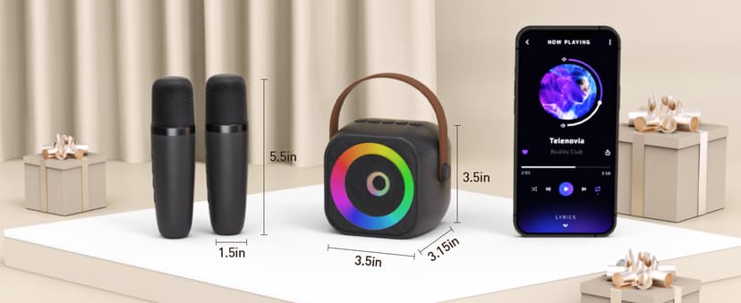 360° Surround Sound,5 Voice Effects,Bluetooth 5.0,LED Lights, TF/USB/AUX, For Kids and Adults, Family Home Party and Gifts Mini Karaoke Machine,Portable Bluetooth Speaker with 2 Wireless Microphones B0CNX6MMK3