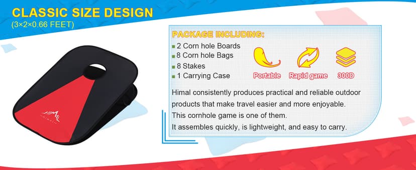 Himal Collapsible Portable Corn Hole Boards with 8 Cornhole Bean Bags (3 x 2-feet)