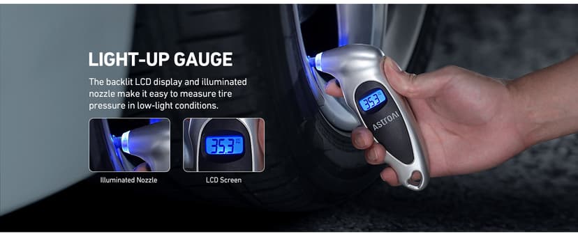 AstroAI Digital Tire Pressure Gauge 0-150PSI Calibrated to ANSI B40.7 +/-1PSI, Accurate in 0.1 Increments, 4 Units for Car Truck Bicycle with Backlight LCD, Silver