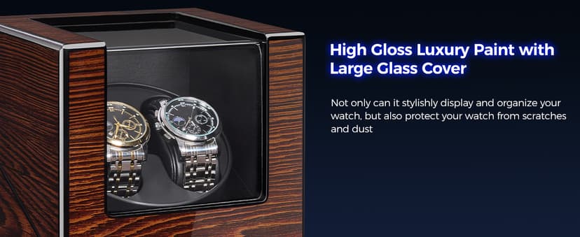 BEWISHOME BEWISHOME Watch Winder for Automatic Watches, Automatic Watch Winder Box Watch Spinner with LED Light, Double Watch Winder with Quiet Motor Wooden 4 Modes Battery or Type-C Adapter, Brown SYQ02Y
