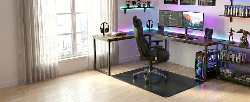 Office Rolling Chair Mat for Hardwood and Tile Floor, Black, Anti-Slip, Non-Curve, Chair Mat Best for Under The Computer Desk, 47 x 35 Rectangular Non-Toxic Plastic Protector, Not for Carpet