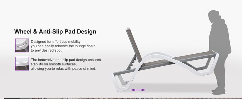 PURPLE LEAF Patio Chaise Lounge Chair Set of 3 Outside Aluminum Plastic Stackable Tanning Chairs with Armrests and Side Table for Pool Sunbathing Beach Deck Outdoor Lounger, Taupe