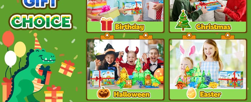 Coodoo Dinosaur Toys Magnetic Tiles 3D Movable Dinos for Kids 3-5 5-7 Toddler Outdoor Sensory Toys, STEM Educational Magnetic Blocks for 3+ Years Old Boys Girls Kids Toy