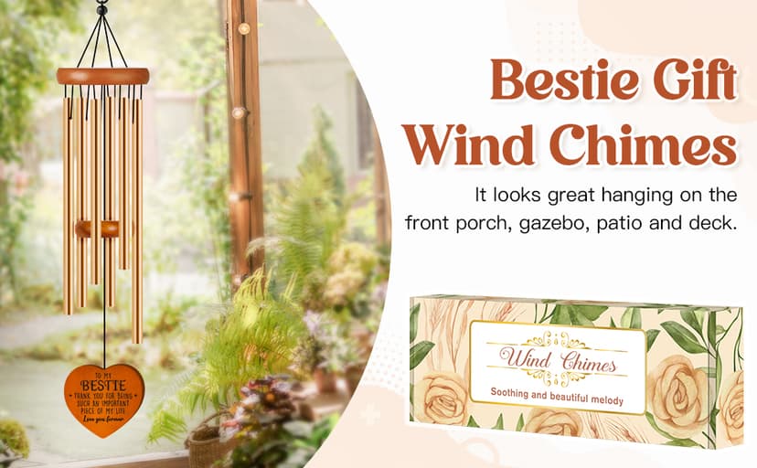 Bestie Gifts for Women, Best Friend Wind Chimes, Friendship Bestie Happy Birthday Gift for Women, Graduation Thanksgiving for Friends Female BFF