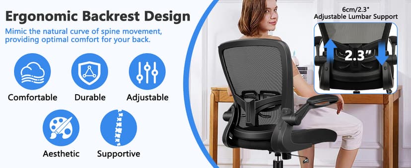 KLASIKA Desk Chairs with Wheels, Ergonomic Mesh Office Chair Adjustable Height and Swivel Lumbar Support Home Office Chair with Flip Up Armrests (8PK)