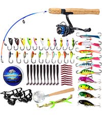 Sougayilang Ice Fishing Rod and Reel Set, Ice Fishing Includes Ice Jigs, Lures, and Essential Tackle,27" Medium/Light Power Ice Spinning Rod,EVA Foam Grip Handle