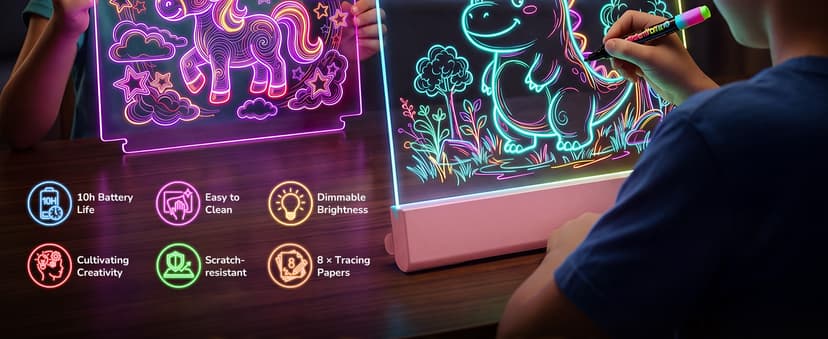 Rechargeable Light up drawing board with 15 Light Effects,Scratch Resistant Easy Clean Panel,Birthday Gift for Kids Age 3-12 16" Led Drawing Board for Kids with Dual Panels - 【2026 New】 B0HJBWNWVW