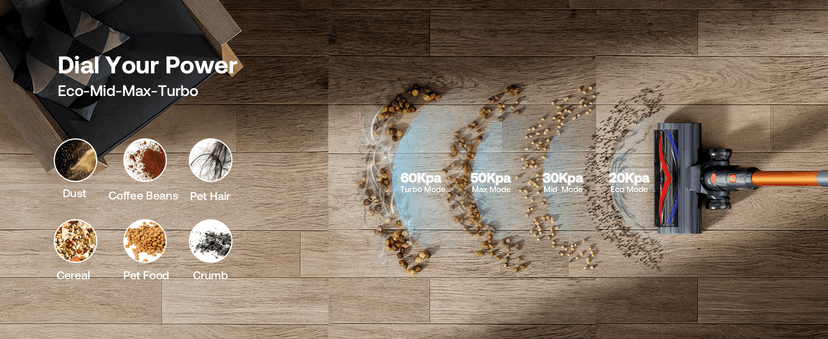 Cordless Vacuum Cleaner for Home, Upgraded 60Kpa Powerful Suction Pet Hair Vacuum with 70min Runtime, Green LED Light for Hardwood Floors & Carpet, Self-Standing Rechargeable Stick Vacuum, Golden