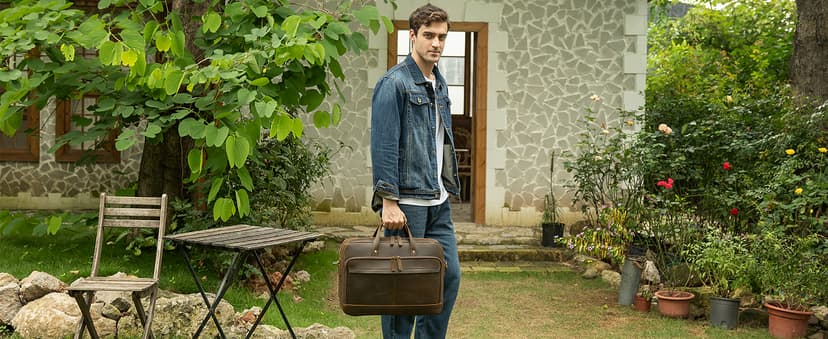 Masa Kawa Leather Briefcase for Men 17/15.6" Laptop Crossbody Shoulder Messenger Bag Business Travel Work Attache Case