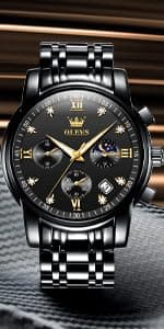 OLEVS Watch for Men Diamond Business Dress Analog Quartz Stainless Steel Waterproof Luminous Date Two Tone Luxury Casual Wrist Watch