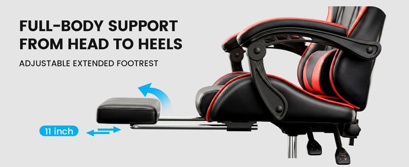 Gaming Chair, Ergonomic Computer Chair with Footrest and Lumbar Support, Height Adjustable Office Chair with 360° Swivel Seat and Headrest (Red & Black)