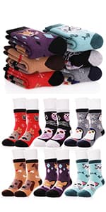 FNOVCO Girls Knee High Socks Kids Crazy Fun Gift Cute Animal Patterns Cotton Long Socks 6 Pairs