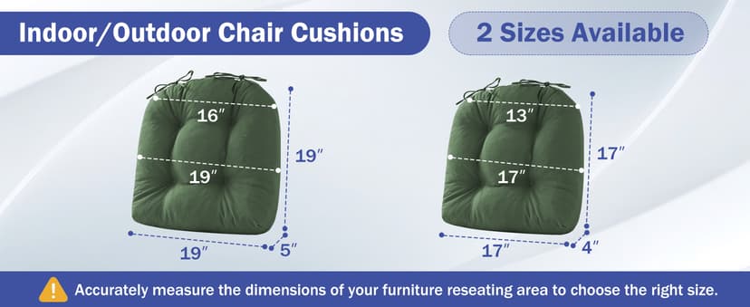 IPYNBAP Outdoor Chair Cushions Set of 2, Patio Chair Cushions with Ties, 19x19+5” Tufted Outdoor Seat Cushions, Waterproof Patio Furniture Cushions, Outdoor Dining Chair Pads, Forest Green