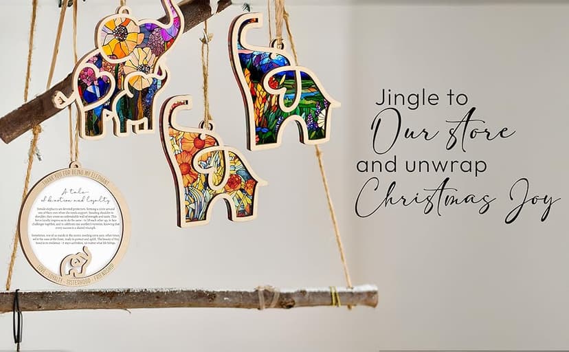 Friendship Elephant Ornament with Story Card, Best Friends Ornament for Women, Christmas Gifts Ideas for Women Friends, Sisterhood, Floral Suncatcher Elephant Friendship