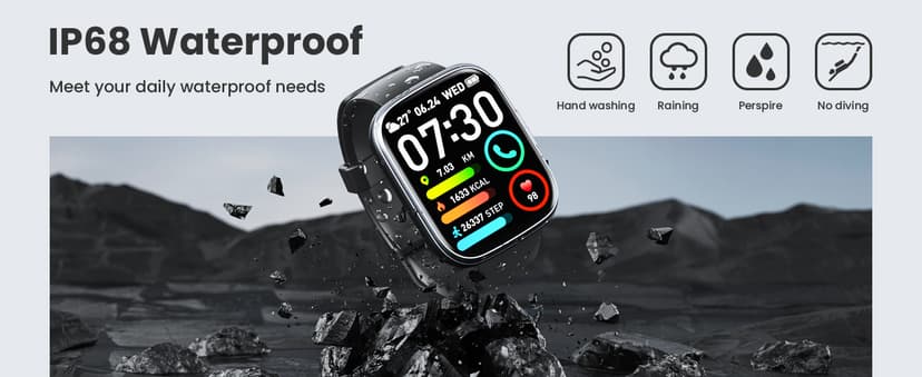 Smart Watch for Men Women (Answer/Make Call), 1.95" Touch Screen Fitness Tracker with Heart Rate/Sleep Monitor, IP68 Waterproof Smartwatch for Android iOS, Fitness Watch with 120+ Sports Modes, Black