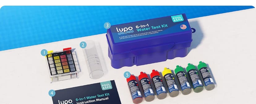 Lupo 6-in-1 Pool Test Kit | Pool Testing Kit for Residential Swimming Pools & Spas for Testing Total Chlorine, Total Bromine, pH, Base Demand, Acid Demand & Total Alkalinity Quick & Accurate Testing