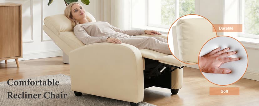 Sweetcrispy Massage Recliner Chair for Adults, Adjustable Home Theater Seating with Lumbar Support for Living Room, Modern Fabric Reclining, Beige