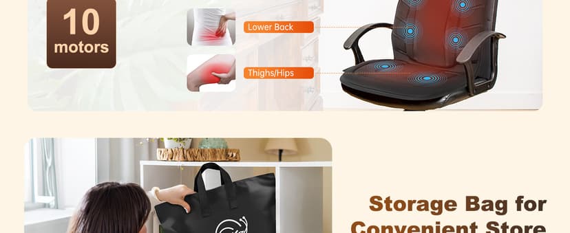 Snailax Back Massager with Heat, Massage Seat Cushion with 10 Motors, Massage Chair Pad for Home Office Use, 5 Modes & 3 Intensity Levels, 2 Heat Settings with 30-60-90 Mins Timer, Gifts for Him Her