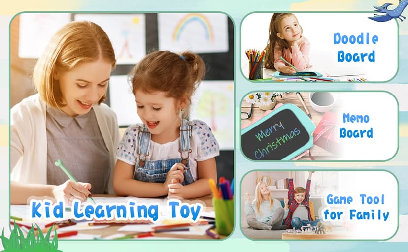 ORSEN 8.5 Inch LCD Doodle Board Tablet Toy - Green Dinosaur Drawing Pad for Kids 2-6 Years Old - Christmas and Birthday Gifts