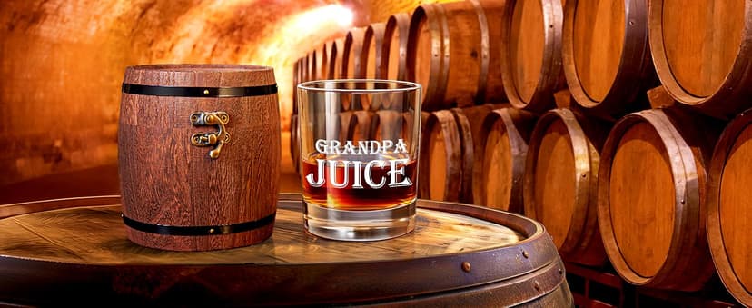 LIGHTEN LIFE Grandpa Juice Whiskey Glass Set 12 oz, Rocks Glasses Father's Day Ideas in Barrel Box, Unique Bourbon Glass Gifts for Men, Best Grandpas, Grandfather, Birthday, Christmas B0GWR6K4YN