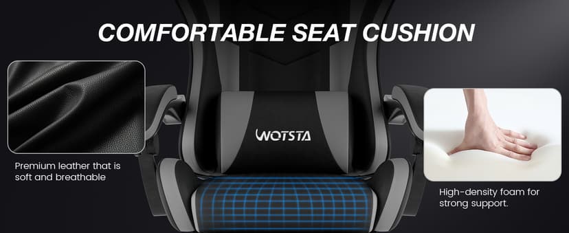 Gaming Chair with Footrest, Ergonomic Gaming Chair, Computer Chair with Lumbar Support, Headrest, Height Adjustable PC Chairs with 360° Swivel Seat for Office or Gaming BlackGrey
