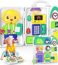 Toddler Toys for 1-2 Year Old Boy, Musical Montessori Busy Board, Early Educational Toy for Toddlers 1-3, Motor Skills Developmental Toy for 12-18 Month Age, Birthday Gift for 1+ Year Old Boy Girl