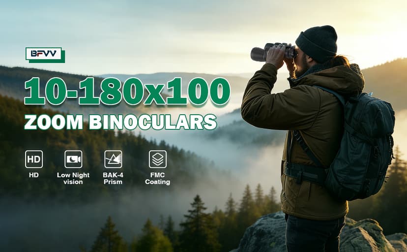 10-180x100 Zoom Binoculars for Adults, Day/Low Light Night Vision High Powered Binoculars with BAK4 & FMC Lens, Waterproof Fogproof for Hunting Birdwatching Travel Sports Concerts Gift for Men
