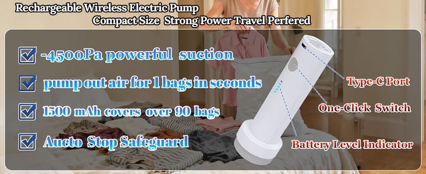 Vacuum Sealing Bags for Clothing Travel,Space Saver Vacuum Storage Bags with Air Pump,Compression Packing for Luggage and Clothes Travel (12 Combo Bags+Electric Pump)