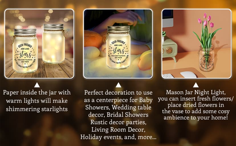 Kenon Mason Jar Night Light for Bestie, Birthday Day Gifts for Women, Home Decoration Lights, Personalized Mason Jar Mothers Day Christmas Gifts for Best Friends Sister