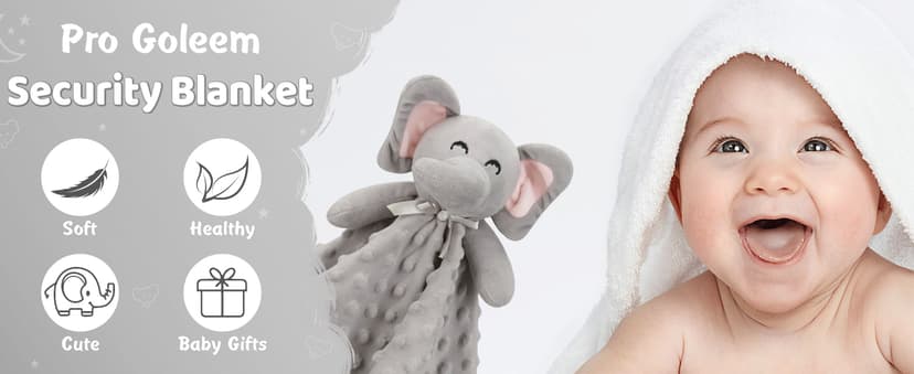 Pro Goleem Elephant Security Blanket, Soft Lovey Unisex Lovie Baby Gifts for Boys and Girls Snuggle Toy Stuffed Animal Newborn Essentials and Items Grey 16 Inch