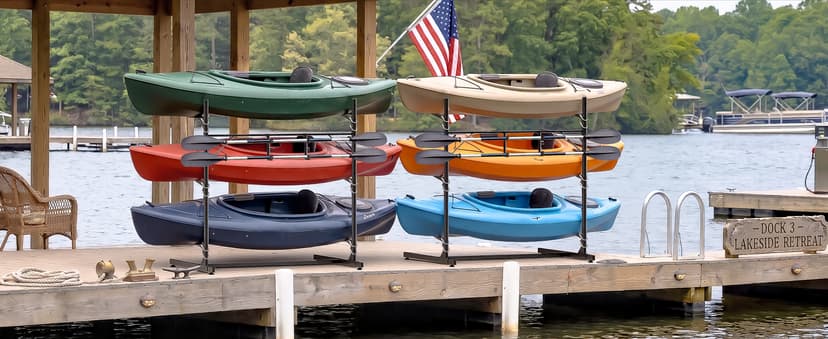 Faesun 3-Tier Kayak Storage Rack, Freestanding Kayak Rack with Paddle Hook, Adjustable Heavy Duty Kayak Stand with Ground Pegs, Storage Rack for Kayak, Canoe, Surfboard & Paddleboard