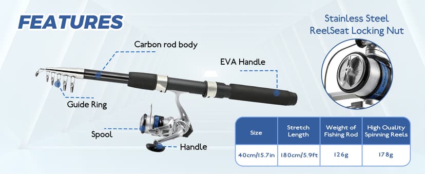 Telescopic Fishing Rod and Reel Combo Set, 2PCS Collapsible Fishing Poles, Fishing Kit with Spinning Reel Fishing Pliers and Lip Gripper, Travel Saltwater Freshwater Fishing Gear for Adults Beginners