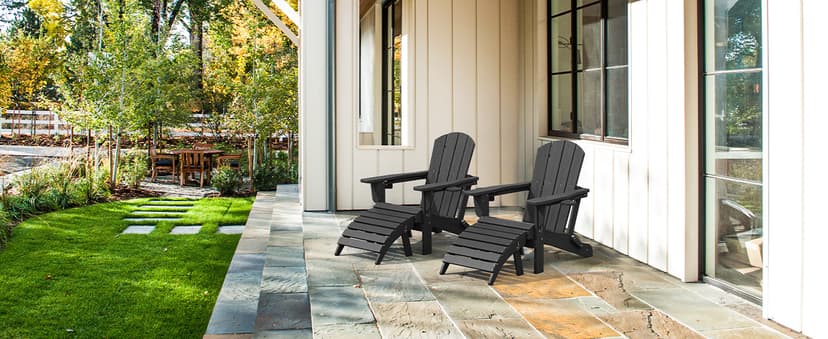 SERWALL HDPE Folding Adirondack Chair with Dual Cup Holder - Composite Adirondack Chair Set of 4- Black