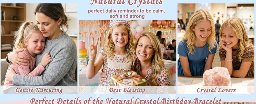 Natural Healing Crystal Bracelets, Aquamarine Moonstone Rose/Clear Quartz Adjustable Beaded Bracelet, Gifts For Teen Girls Sereney Birthday Gifts for Girls, 9-18 Year Old Birthday Crystal Bracelets B0GS1K1FNR